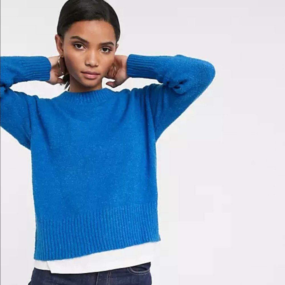 Mango Royal Blue Boxy Mock Neck Sweater - Size M